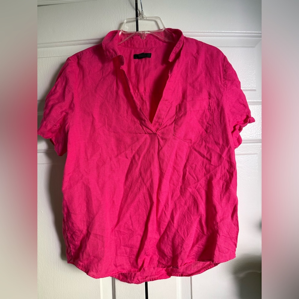 J.Crew Hot Pink Linen Collared Top Sz S Colorful Lightweight Valentine Galentine